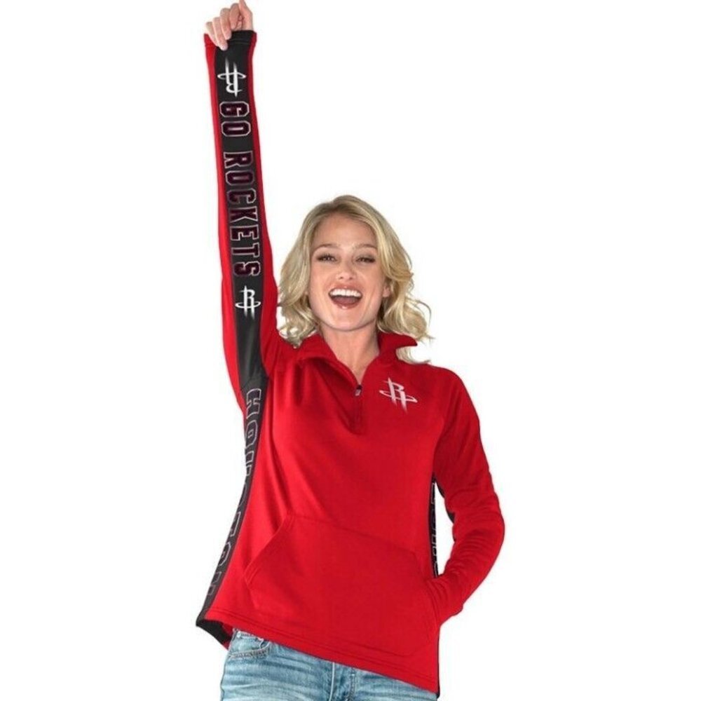 NBA Houston Rockets Hands High MVP Quarter Zip Pullover Adult Womens 2XL Red - Picture 2 of 7